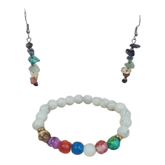 Beautiful Chakra Stones Earrings and Matching White Lava Stone Chakra Bracelet. - Picture 4 of 15